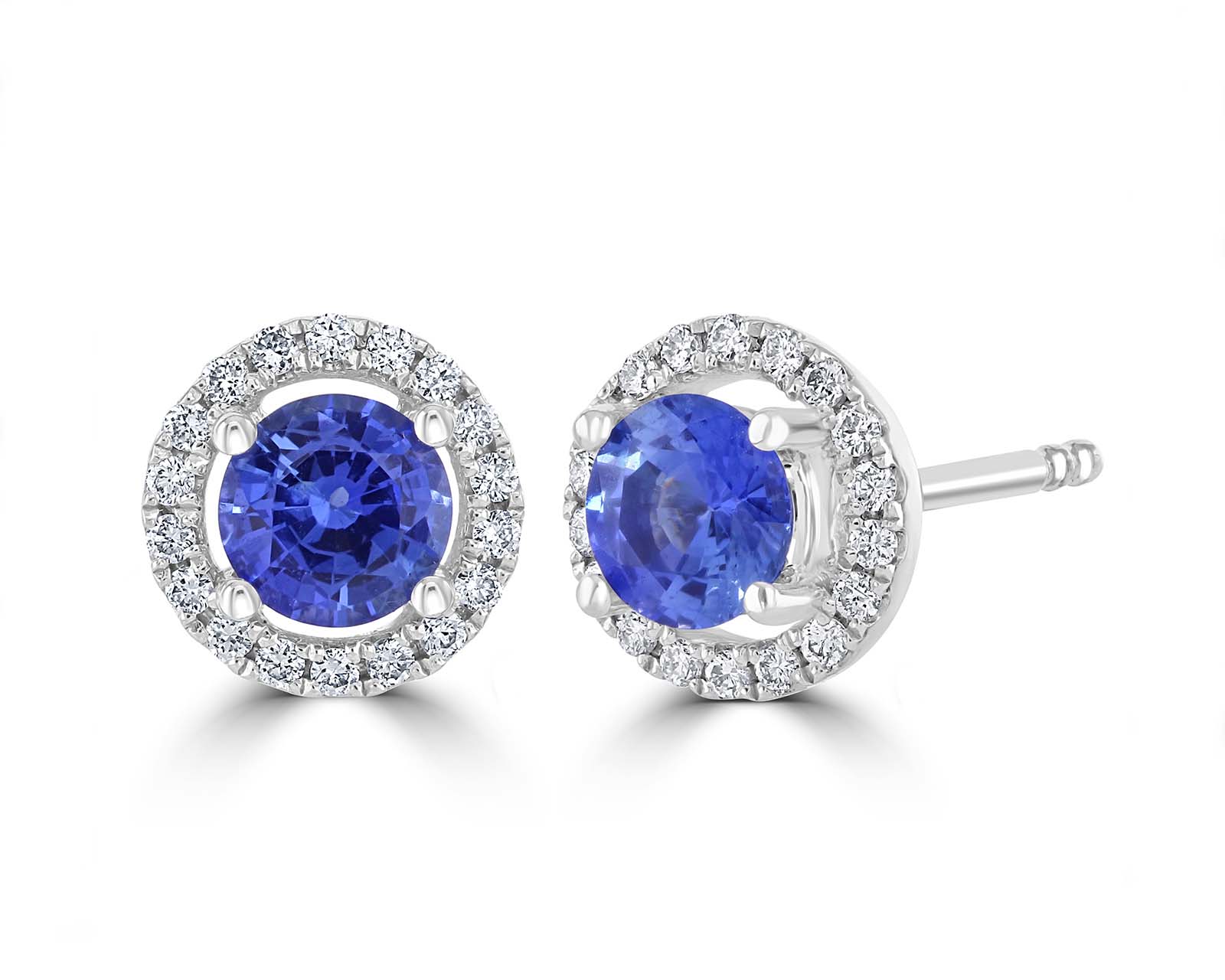Sapphire Stud Earrings With 0.10Ct Diamonds In 9ct White Gold main image 1